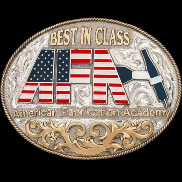 "Where Tradition Meets Pride, Craftsmanship Shines. Our Argyle Belt Buckle is  hand-engraved on a German Silver base, featuring our signiture Jeweler's Bronze rope edge and intricate western-inspired scrollwork on the bottom, and  bold lettering. The
